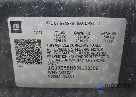 2018 Chevrolet Sonic Ls Auto from USA, damaged, VIN 1G1JB5SH0J4108359